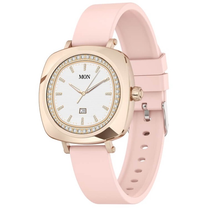 Ceas inteligent pentru femei, Valdus, ecran AMOLED 1.19 inch, auriu/roz, 38x38x10.7 mm