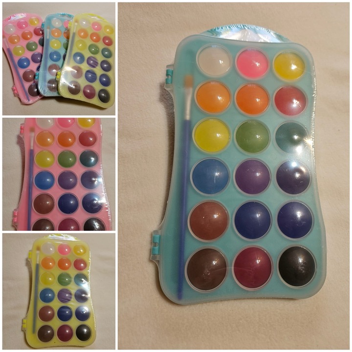 Set acuarele 18 culori pe bază de apă cu pensulă, multicolor