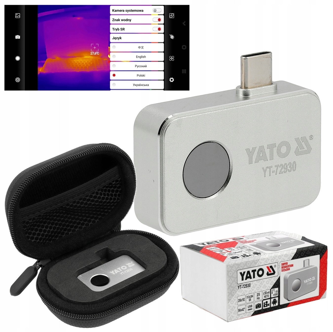 Camera termovizuala Yato USB-C 256x192, 512x384 Super Resolution