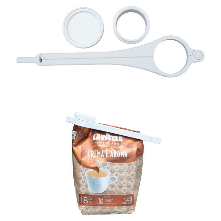Clip sigilare pungi cafea, plastic, reutilizabil, alb, set 1 buc