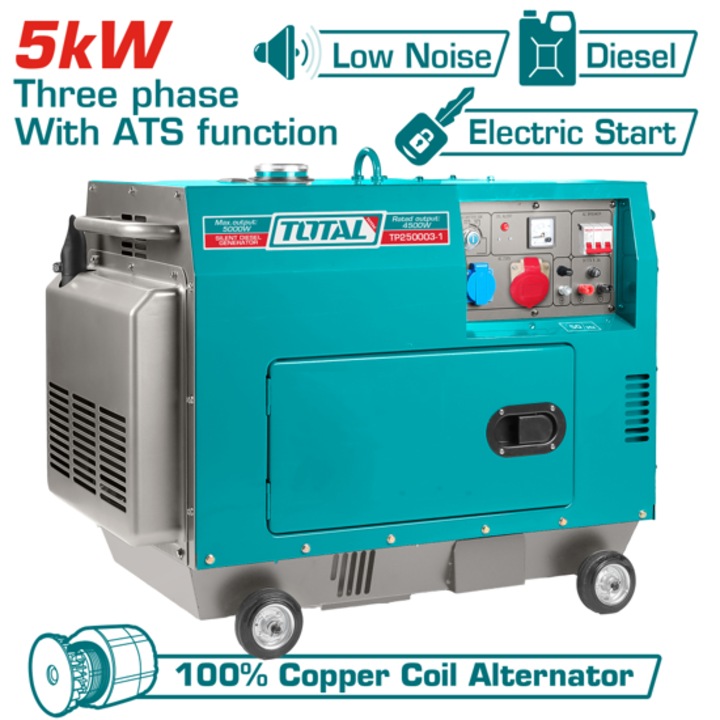 Generator diesel trifazat Total, 5 kW, silentios, functii ATS, 17L