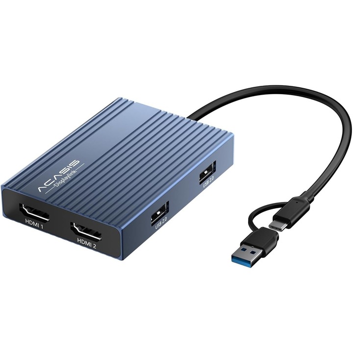 Адаптер двоен HDMI 4K 60Hz USB-C, 100W PD, DisplayLink