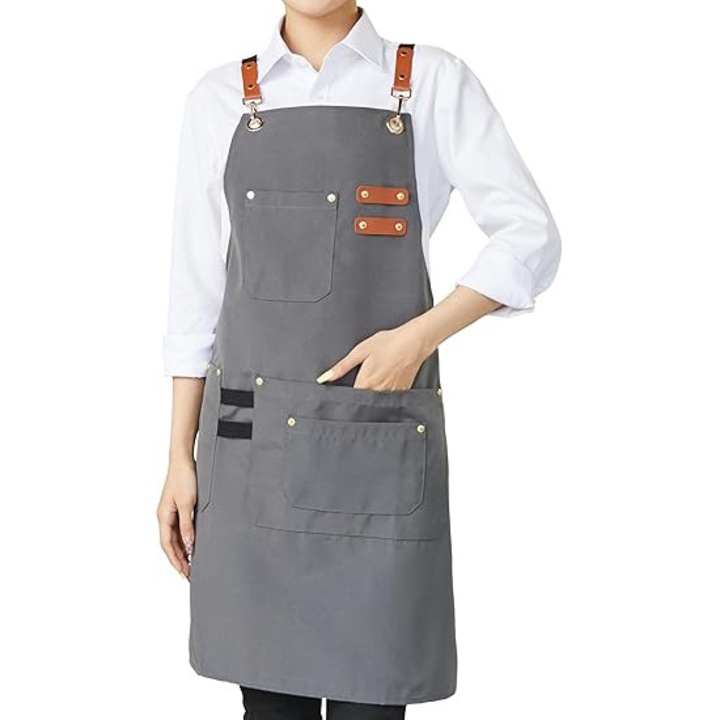 Sort de bucatar, unisex, buzunare mari, panza de bumbac de 473 g, sort de lucru rezistent, model crossover (gri)