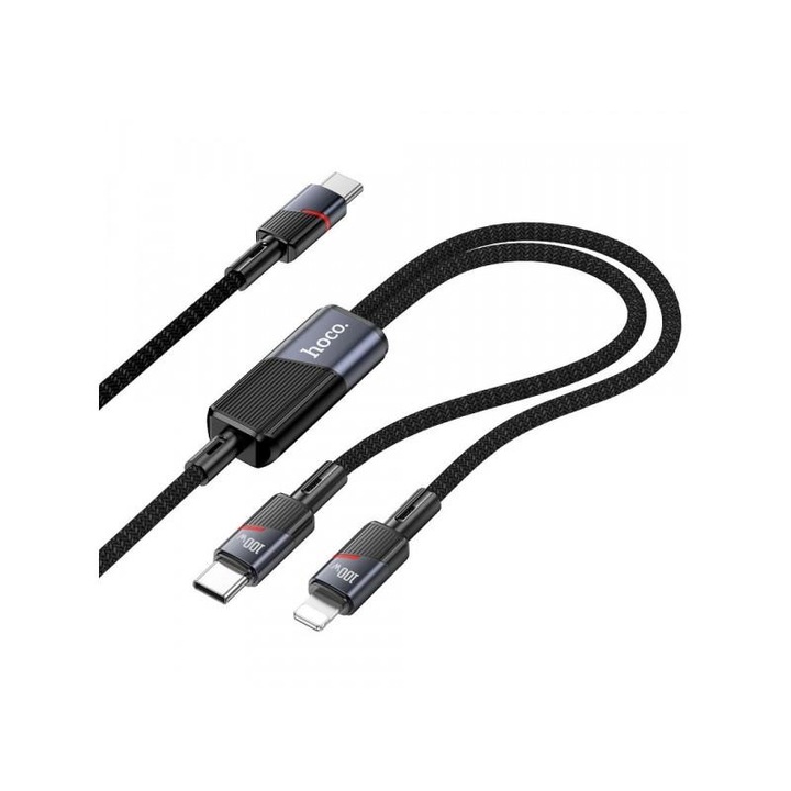 Cablu Date și Încărcare Hoco U139 2in1 USB-C - Lightning, 100W, 1.2m, Negru