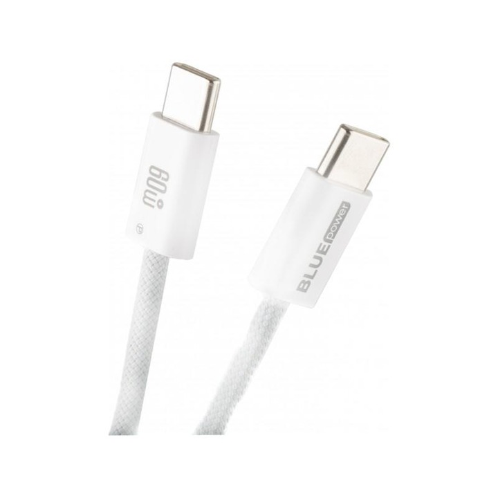 Cablu Date si Incarcare USB-C, Blue Power, 60W, alb, 1m