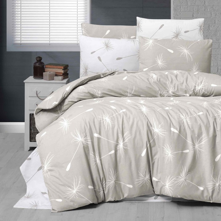 Lenjerie pat Ranforce Cotton Pro Bumbac 100%, King Size cu husa, 4 piese Moderna Bej RCP6 Ralex Pucioasa