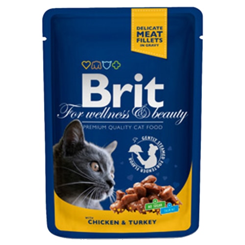 Hrana umeda pentru pisici, Brit Premium, Pui si Curcan, plic 100 g