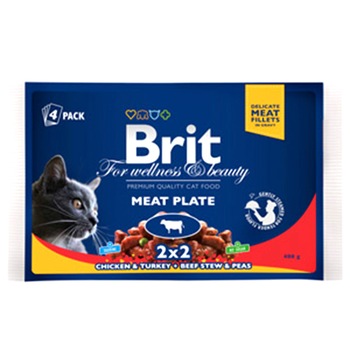Hrana umeda pentru pisici, Brit Premium, Felii de Carne, 4 plicuri x 100 g Hrana umeda pentru pisici, Brit Premium, Felii de Carne, 4 plicuri x 100 g