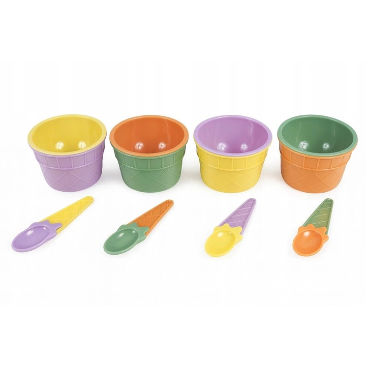 Set 4 recipiente premium pentru inghetata, fund dublu termic, 4 lingurite, Alpina