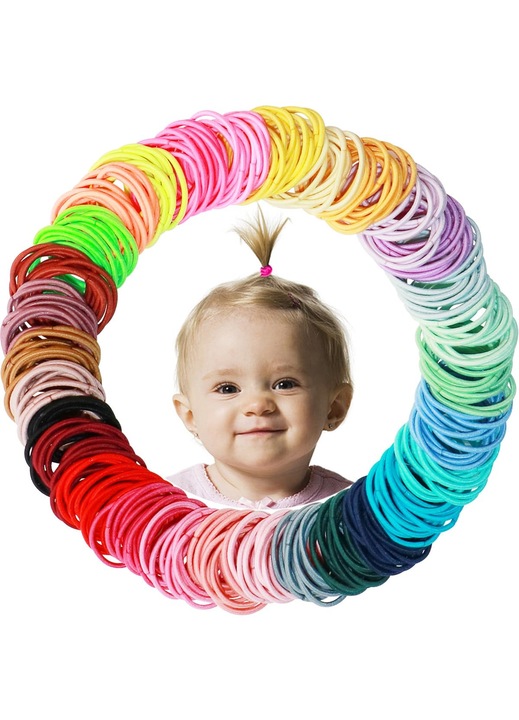 200 de elastice de par, elastice si snururi colorate, elastice de par cu elasticitate ridicata, culori multiple, diametru 2 cm, potrivite pentru fete si copii mici