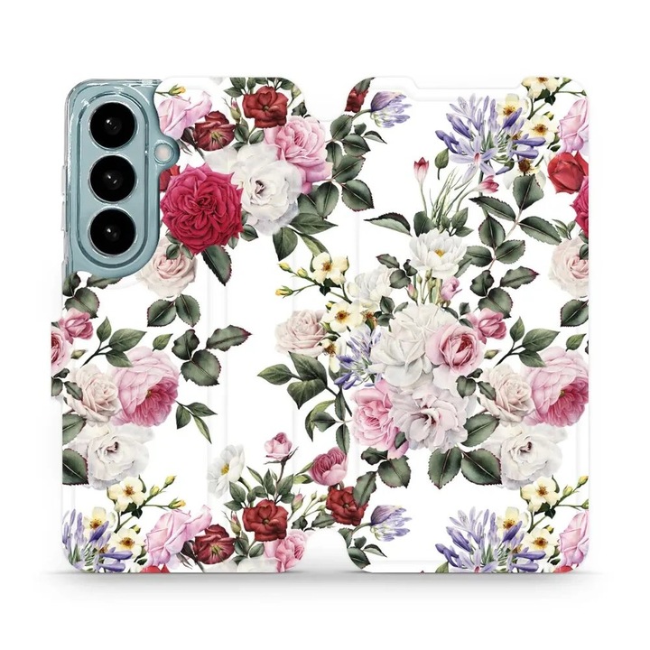 Husa flip Mobiwear pentru Samsung Galaxy S26, design cu flori, inchidere magnetica, multicolor