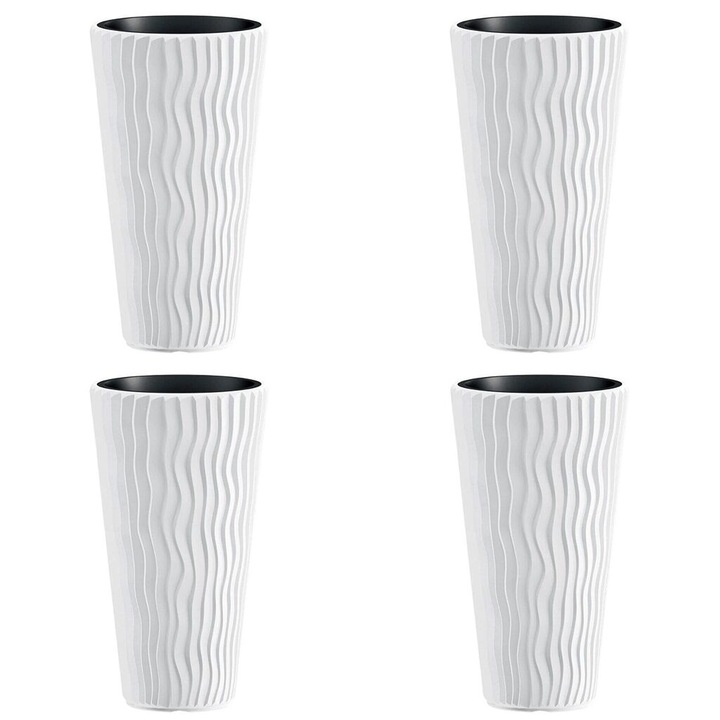 Set 4 ghivece de flori, Sandy Slim, rotunde, inalte, 34.9x62 cm, alb, Prosperplast