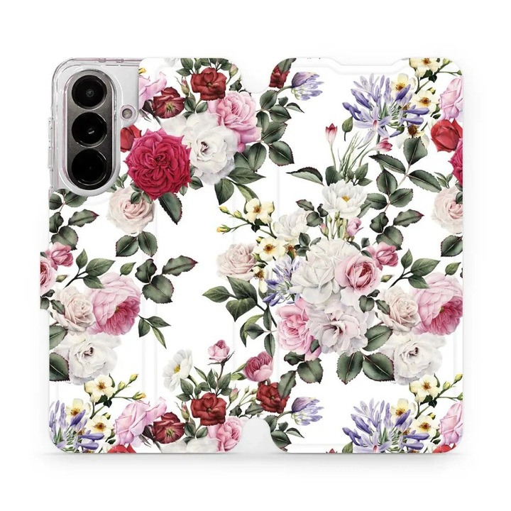 Husa flip Mobiwear pentru Samsung Galaxy A37 5G, design flori, suport, multicolor