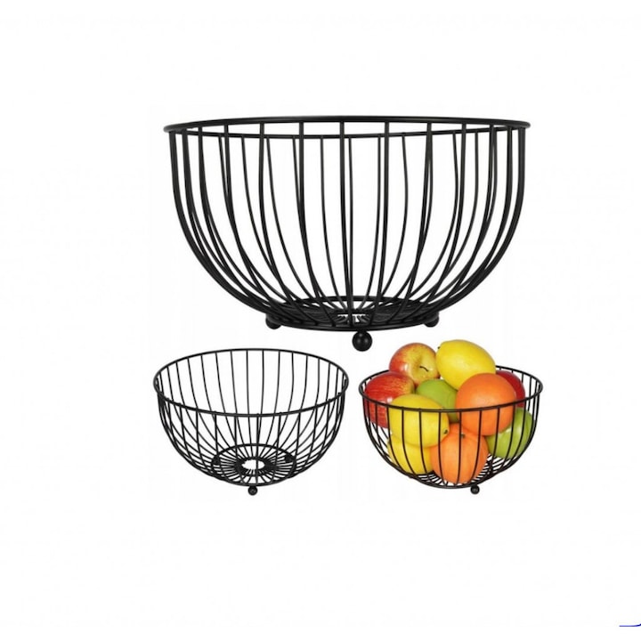 Черна метална кошница за плодове 26 × 26 × 16,5 см