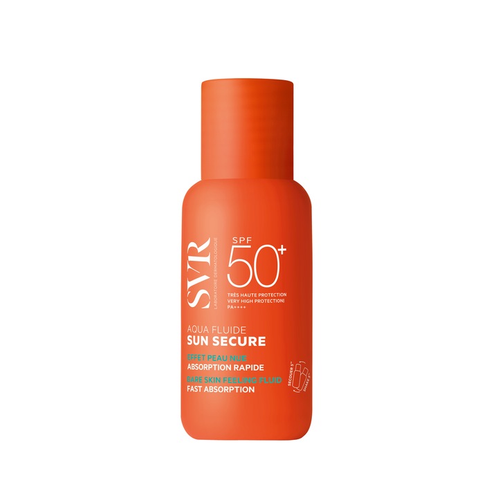 SVR Sun Secure Aqua Fluid SPF50+ arckrém, ultra-folyékony textúrával és természetes bőrhatással, 50 ml