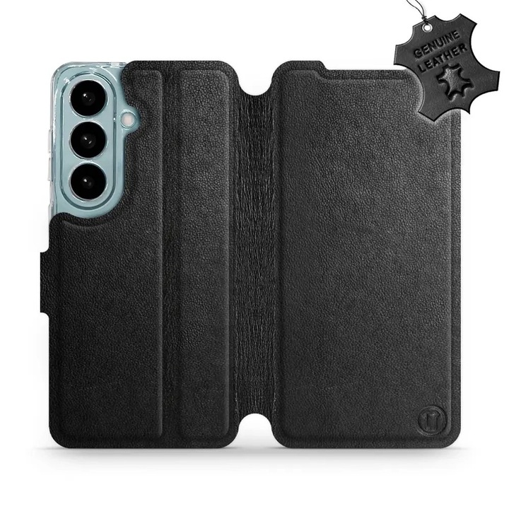 Кожен калъф Mobiwear за Samsung Galaxy S26, стойка, черен