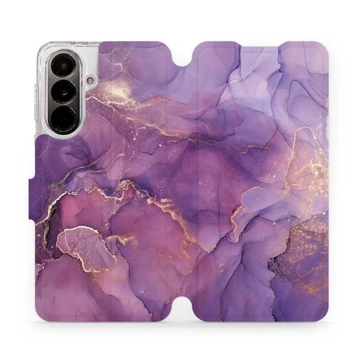 Husa flip Mobiwear pentru Samsung Galaxy A37 5G, mramor violet, suport, inchidere magnetica