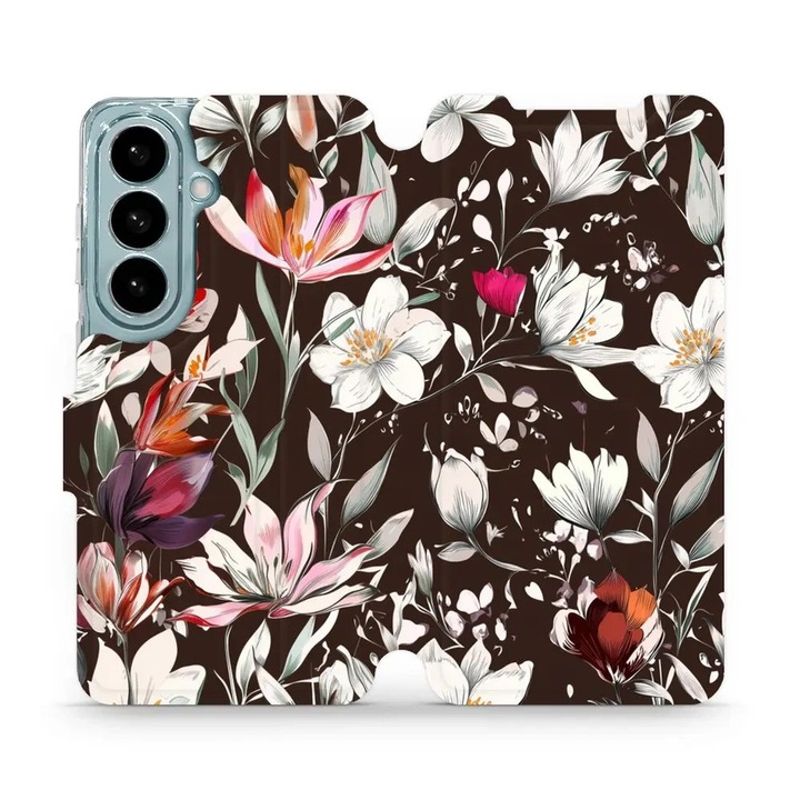 Flip pouzdro pentru Samsung Galaxy S26, Mobiwear, design flori, culoare maro, suport integrat