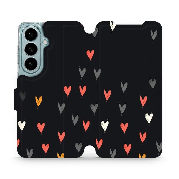 Husa flip Mobiwear pentru Samsung Galaxy S26, suport, design cu inimioare, neagra