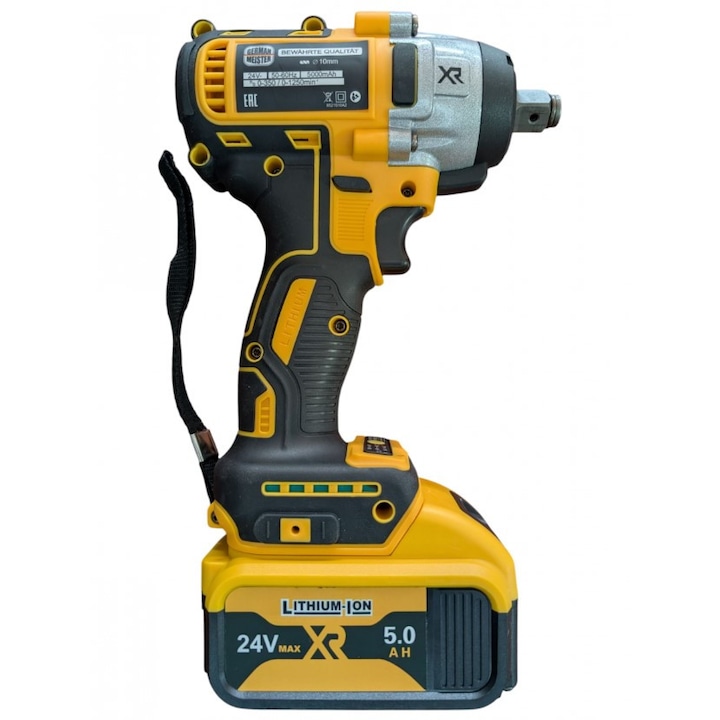 Акумулаторен ударен гайковерт German Meister 24V, 5Ah, 2 батерии, 4 вложки (13/17/19/21 мм), 40 аксесоара, куфар за транспорт