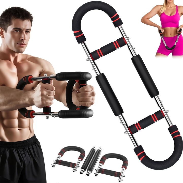ISIVOUS Twister biceps edző, 3 ellenállási szint 30-50 kg, szétszedhető kialakítás, csúszásmentes fogantyúk