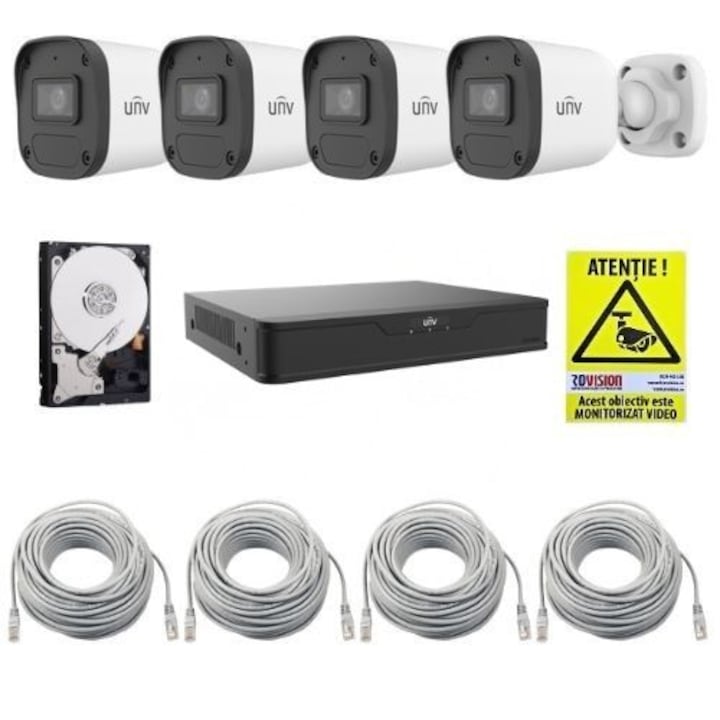 Kit de supraveghere video ENVIO complet IP POE cu 1 camera FULL COLOR 8MP PESS-KIT1CHMBFM60H800DLM-HDD