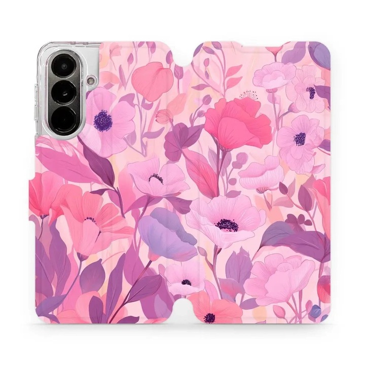 Flip pouzdro pentru Samsung Galaxy A37 5G, Mobiwear, flori roz, suport, multicolor