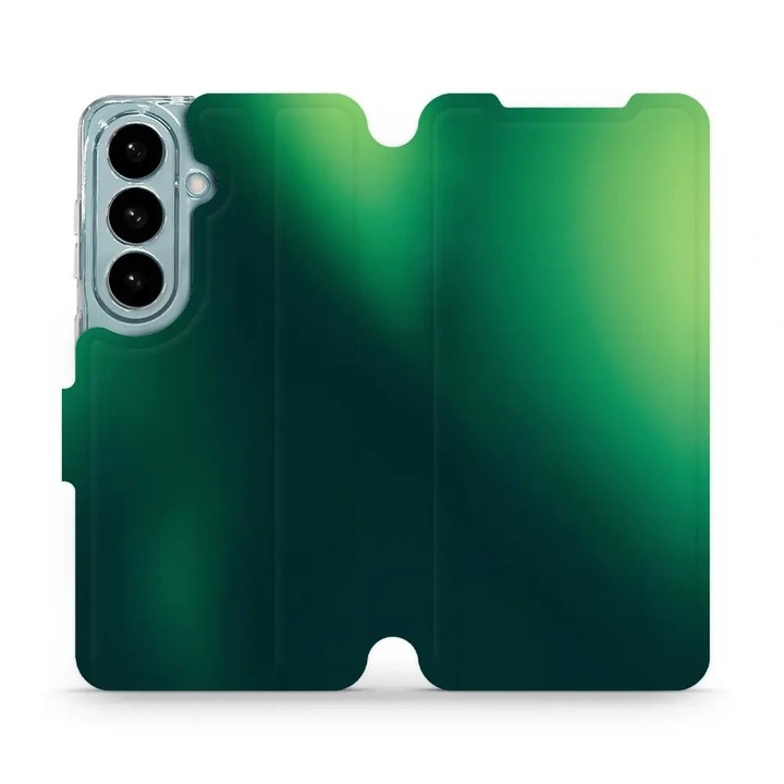 Husa flip Mobiwear pentru Samsung Galaxy S26, verde, suport integrat, material ecologic