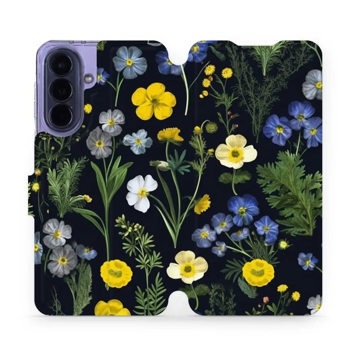 Husa flip Mobiwear pentru Samsung Galaxy A57 5G, suport, design floral, negru