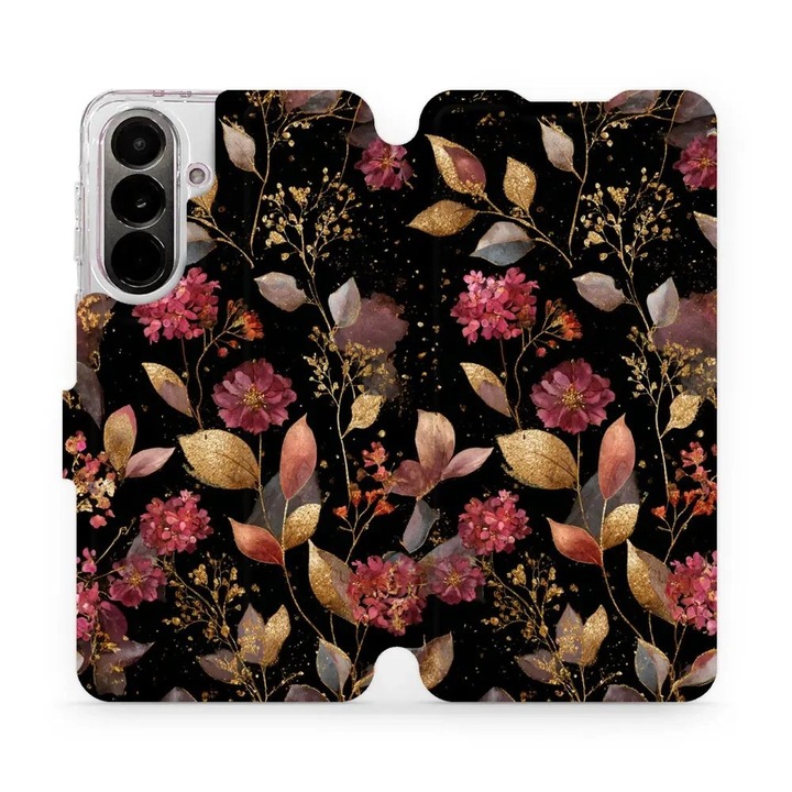 Husa flip Mobiwear pentru Samsung Galaxy A37 5G, flori si frunze, suport, multicolor