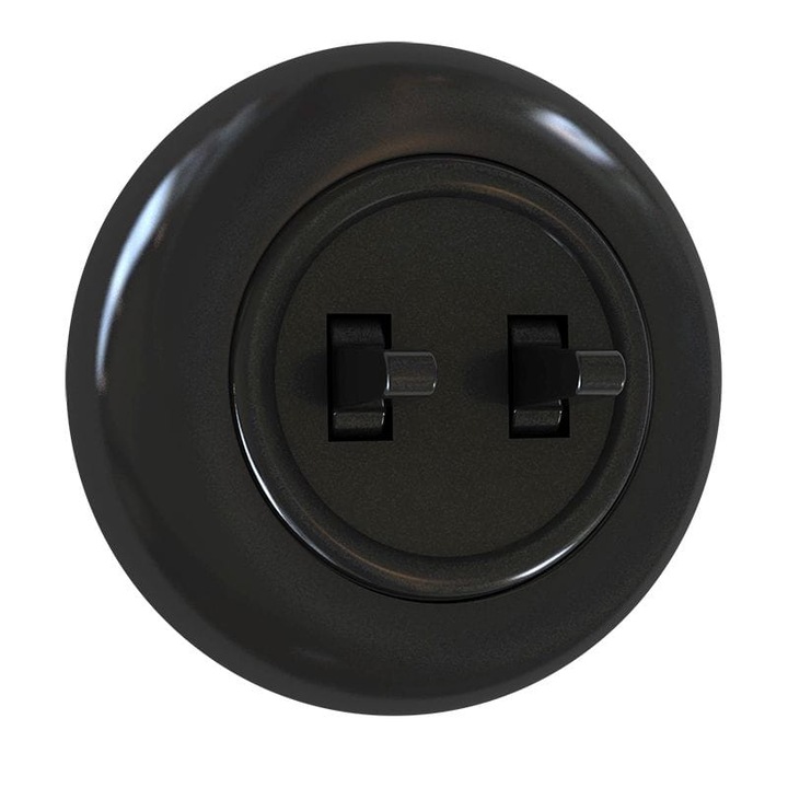 Intrerupator Dublu Rotund Incastrat cu Rama interior IP20 Plastic Negru LOFT DPM