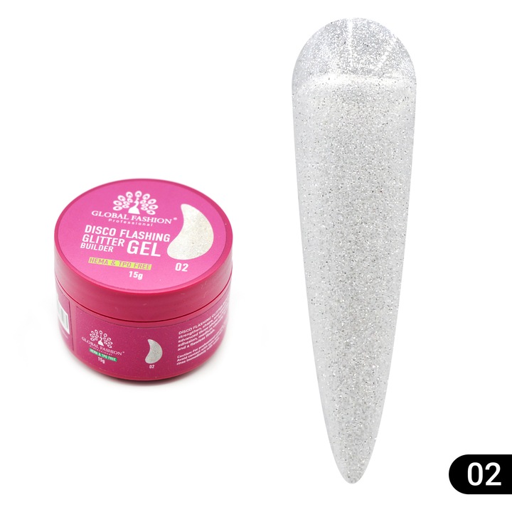 Gel pentru modelarea unghiilor 15 gr, Disco Flashing Glitter Builder Gel 02