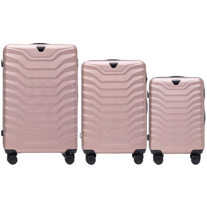 Wings Peafowl Set 3 Valize Abs+ Rezistente, L 97L M 63L S 38L, Roti Pivotante 360°, Design Modern, Bagaj Avion Cabina Si Cala, Sistem Depozitare Compacta