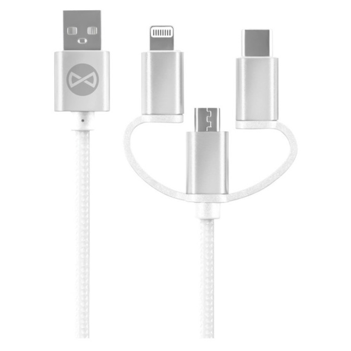 Forever 3in1 3A fehér töltő kábel