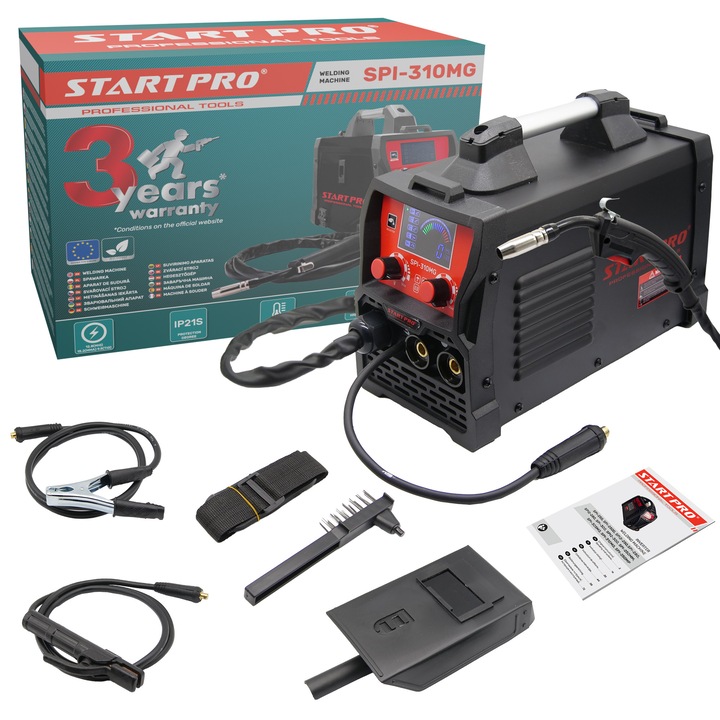 Aparat de sudura Start Pro SPI-310MG, MMA/MIG /MAG (Cu gas si Fara gas), 20-310 A, Electrozi 1.6 - 5.0 mm, 230V, Display digital, IP21S, 6.2 kg