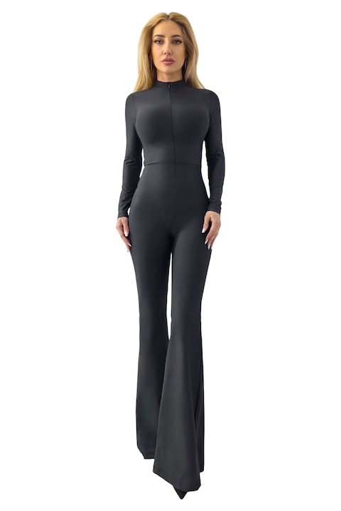 Salopeta evazata NALY, cu fermoar si guler tunica, Negru