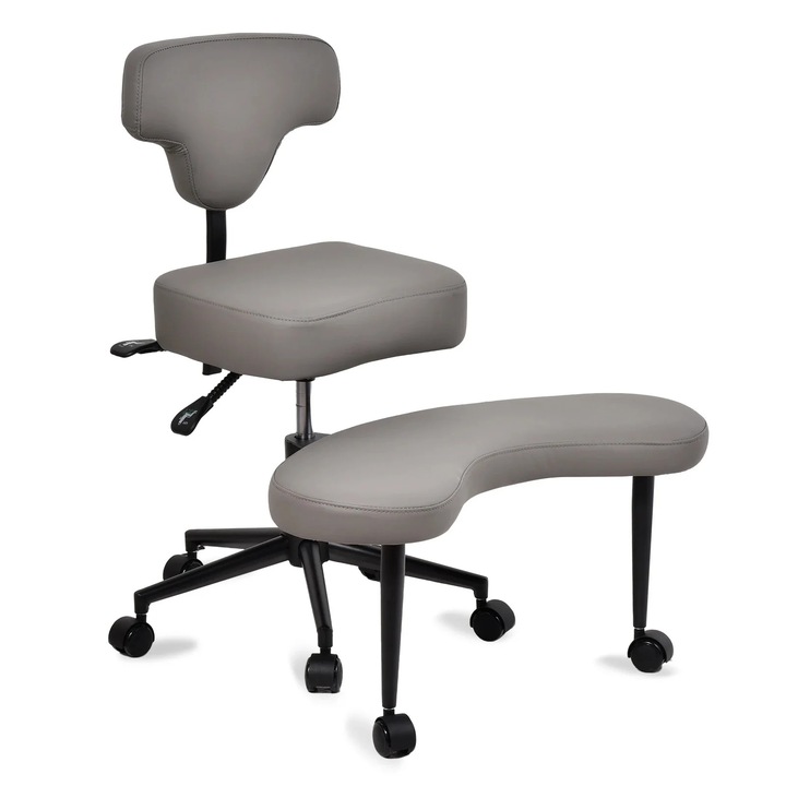 Állítható meditációs szék, deréktámasz, kerekek, szürke, 49-59cm