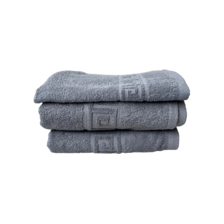 Set 3 prosoape baie 50x90 cm si 30x50 cm, 100% bumbac, 500 g/mp, Gri