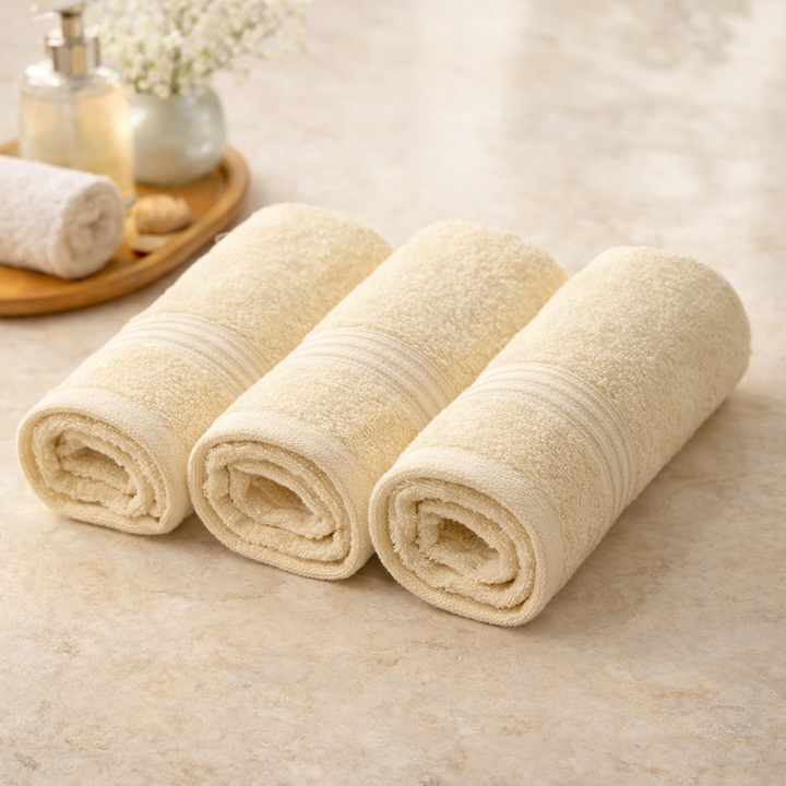 Комплект 3 кърпи за лице 30x50 см, 100% памук, 500 GSM, ултра-абсорбиращи, кремави