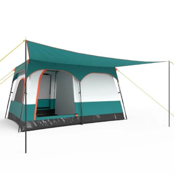 Cort mare de camping Northix, 2 camere, 8-10 persoane, impermeabil, 420x305x200cm, cu veranda și geantă de transport