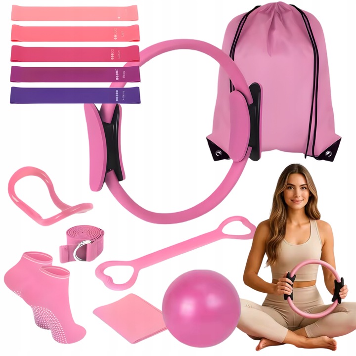 13 az 1-ben Pilates és Jóga Szett, HomeDesign, 5 különböző ellenállású szalag, sporttáska, többszínű