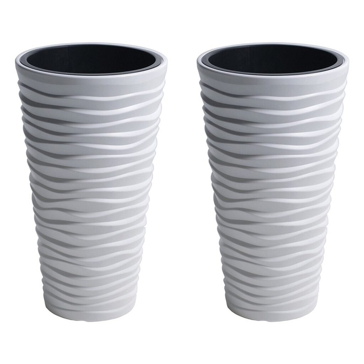 Set 2 ghivece de flori, Sand Slim, rotunde, inalte, 39x75 cm, alb, Prosperplast