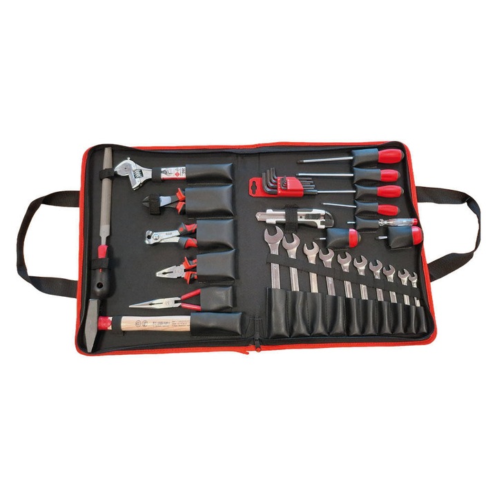 Trusa profesionala mentenanta IUS TIM27 cu 27 scule, chei combinate, clesti, surubelnite, ciocan si cheie reglabila, geanta textila transport, set complet interventii si reparatii rapide