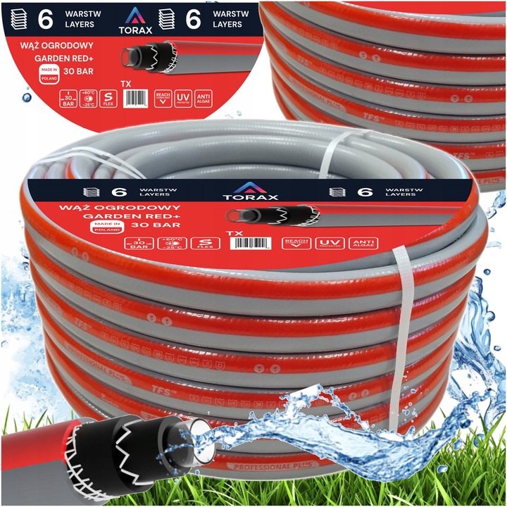 Градински маркуч 6-слоен, TORAX, 1'', 10м, UV устойчив, против водорасли, Torsion-Free System