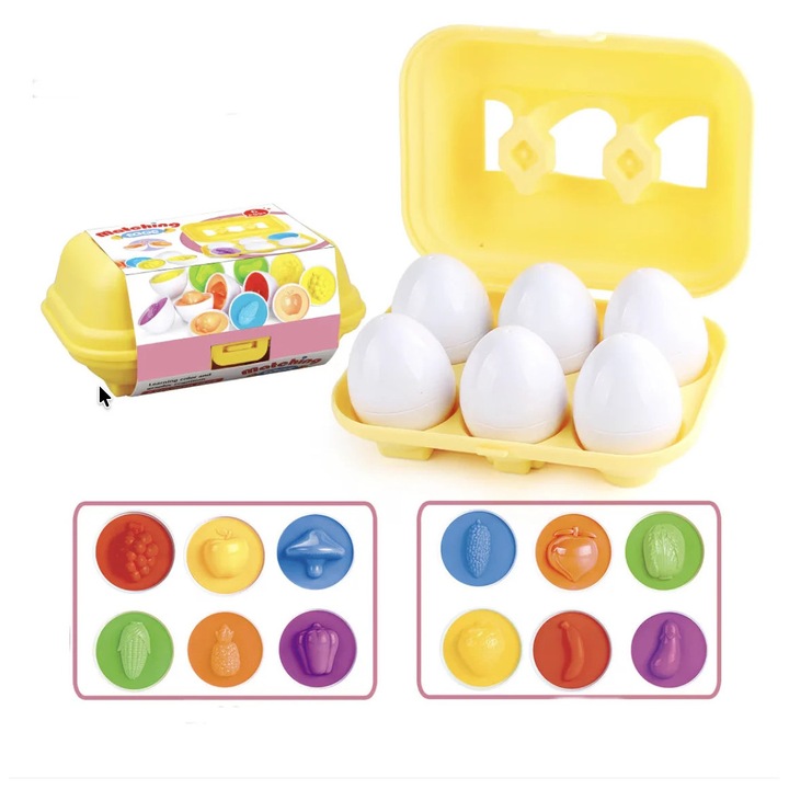 Образователна игра, Krista, комплект от 6 яйца с геометрични форми, пластмаса, 17x12x7см