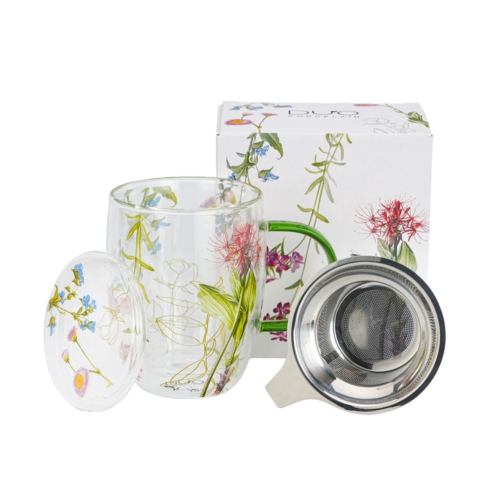 Duplafalú üvegbögre infúzorral, Duo Gift, a természet színei, 350 ml, porcelán