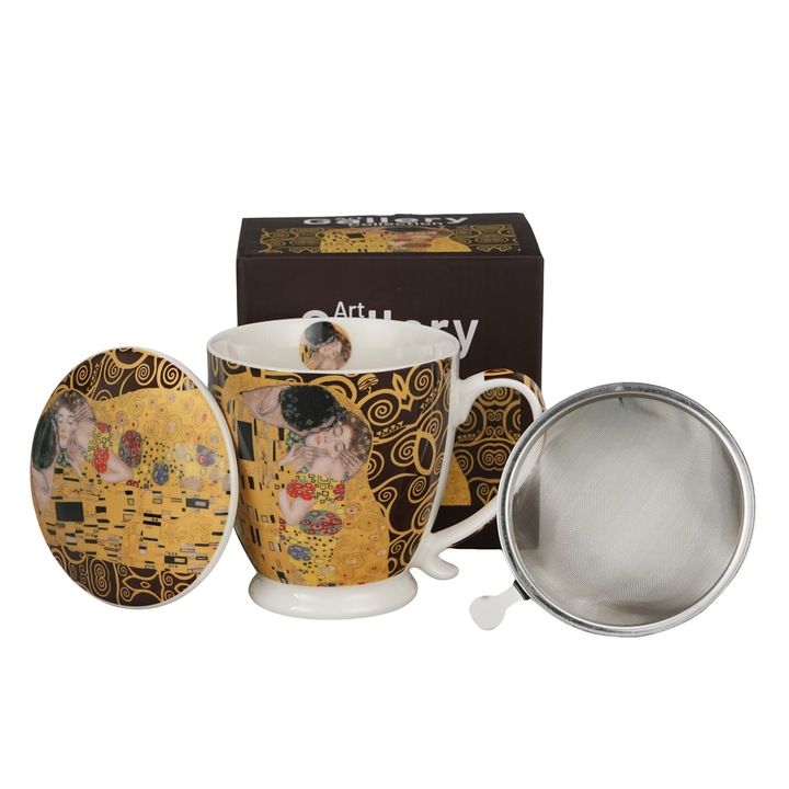 Cana cu picior, Duo Gift, The Kiss Brown, cu infuzor, 510 ml, portelan