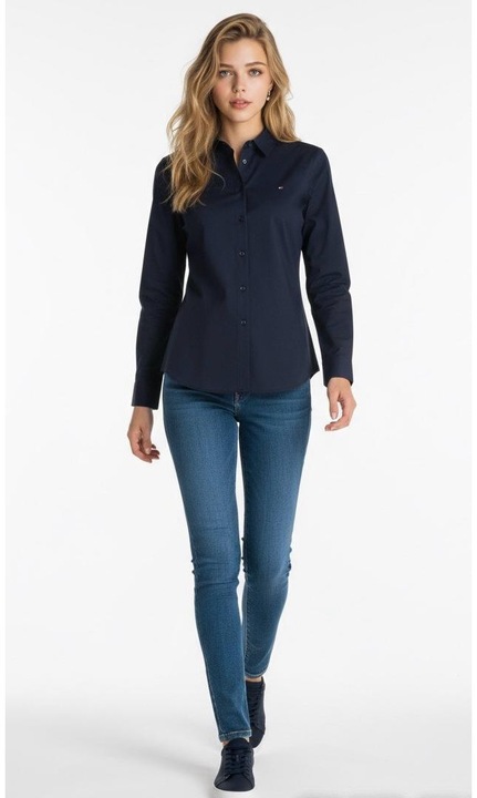 Camasa Tommy Jeans, Albastru Marin, 100% Bumbac Organicfwq, Bleumarin