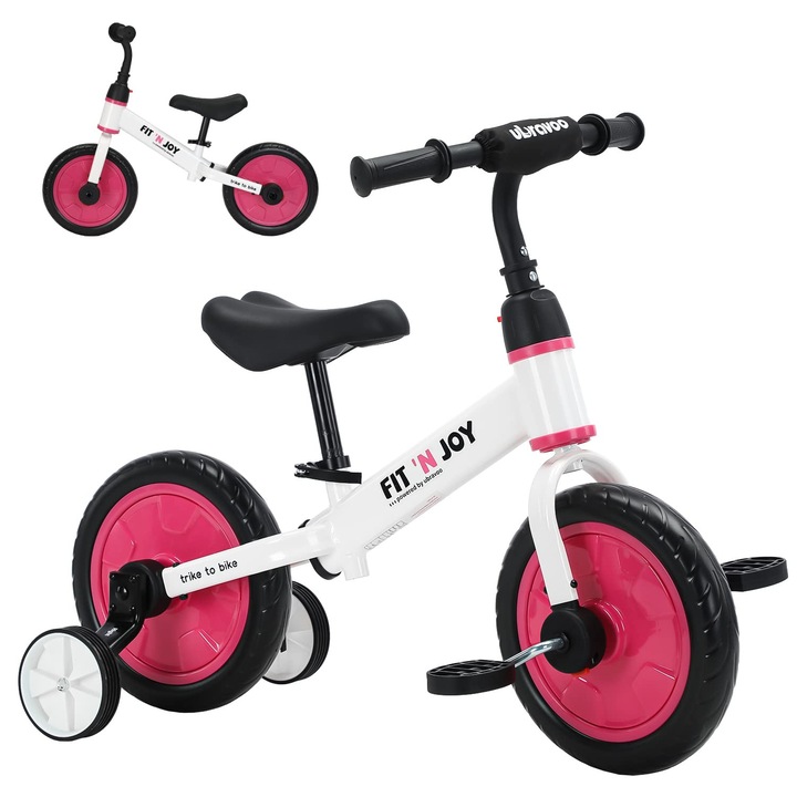 Bicicletă de echilibru 4 in 1 UBRAVOO, fără pedale, set cu roți de antrenament, verde/albastru/multicolor, 18 luni-5 ani
