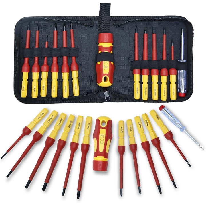 Trusă șurubelnițe CCLIFE, 13 piese, izolate VDE, magnetic, înălțime 1000V, ambalaj pliabil